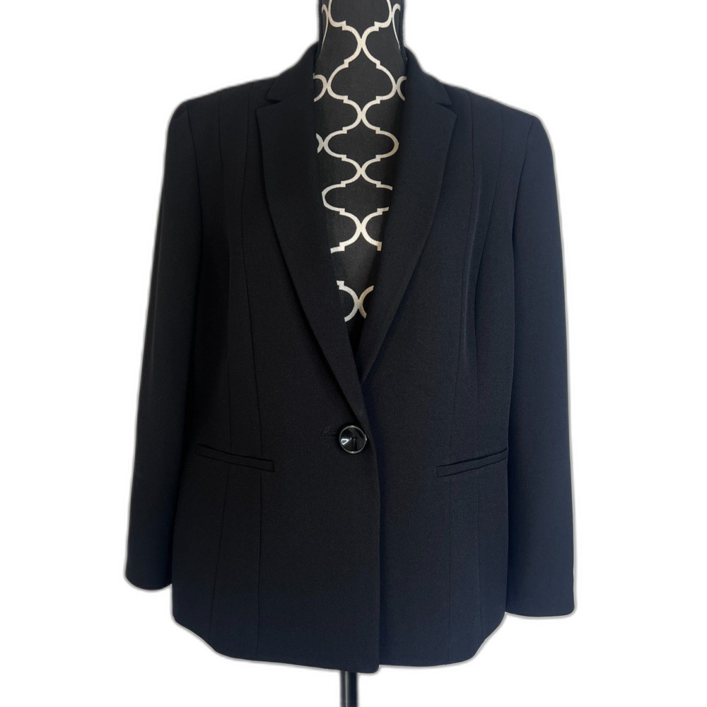 Nipon Boutique Black Single Breasted One Button Classic Career Blazer‎ Size 16